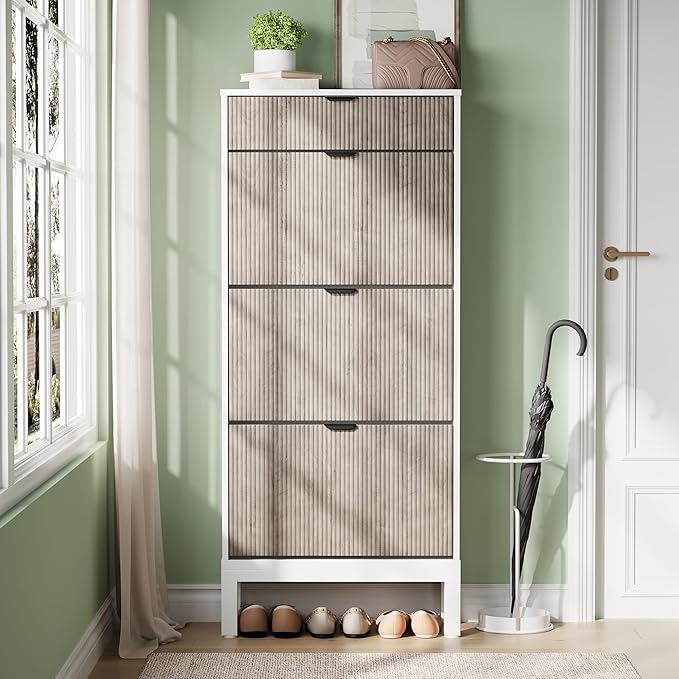 GarveeHome Shoe Cabinet with 3 Flip Doors & 1 Drawer, Entrance Wooden Shoe Rack by GarveeHome