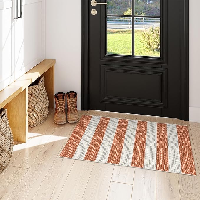 OJIA Fall Front Door Mat 24"x36" Cotton Woven Washable Striped Porch Rug Indoor - Image 9
