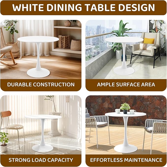 Round White Dining Table Modern Kitchen Table - Image 5