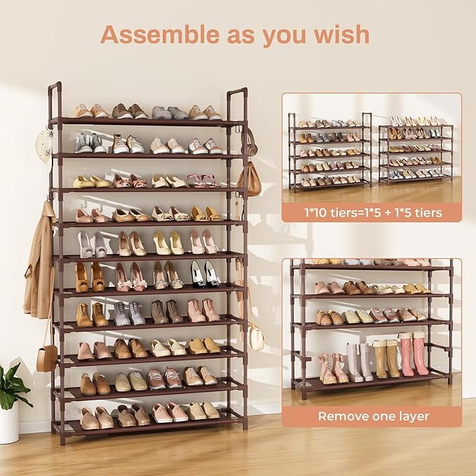 Tall Shoe Rack 10 Tier Shoe Organizer Large Shoe Shelf - Image 5