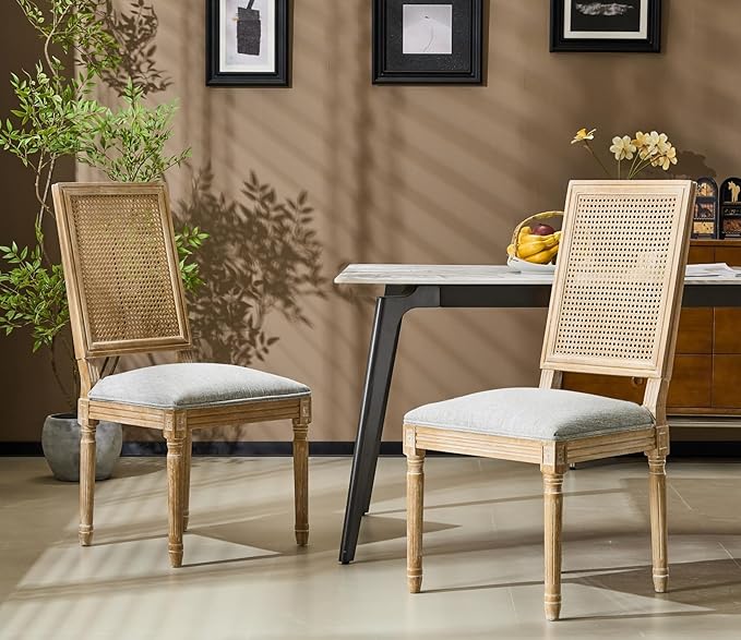 Merax Upholstered Solid Wood Dining Chairs Set of 2, French Country Style by Merax