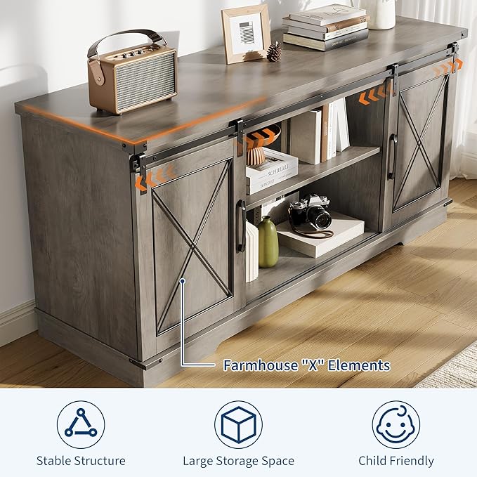 IDEALHOUSE Farmhouse TV Stand and Entertainment Center - Image 3