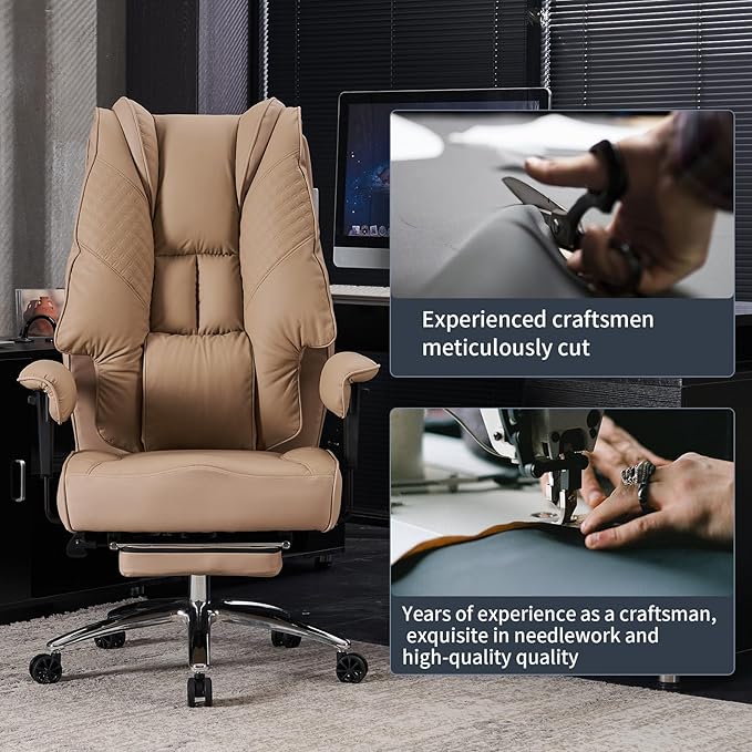 Big and Tall Office Chair 400lbs Wide Seat, Leather High Back Executive Office - Image 7