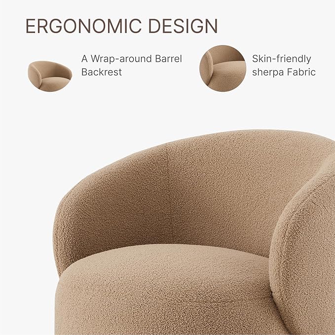 Swivel Accent Chair Round Barrel Armchair Upholstered Performance Fabric - Image 6