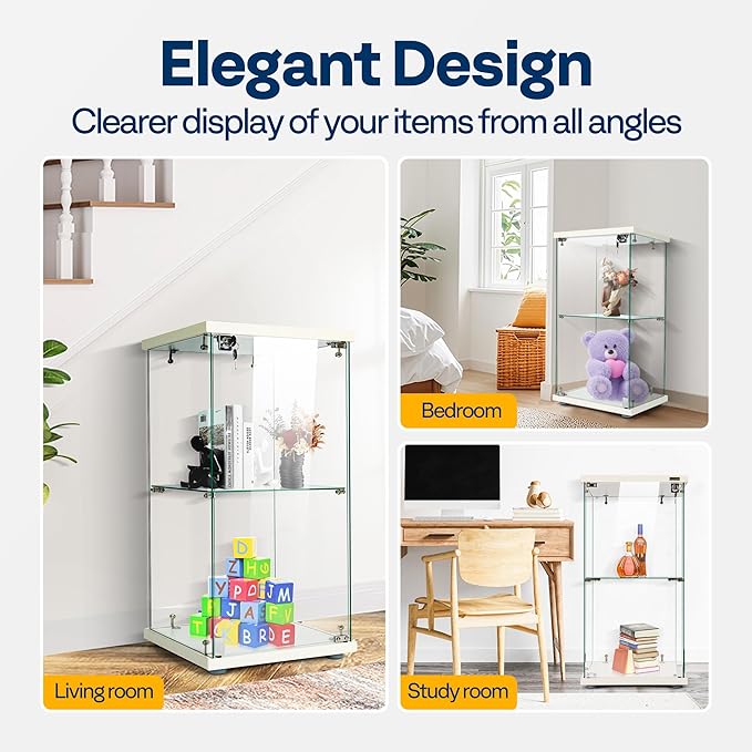 VIVOHOME 2 Layers 15.7''W x 15.7''D x 31.9''H Glass Display Cabinet Showcase - Image 6