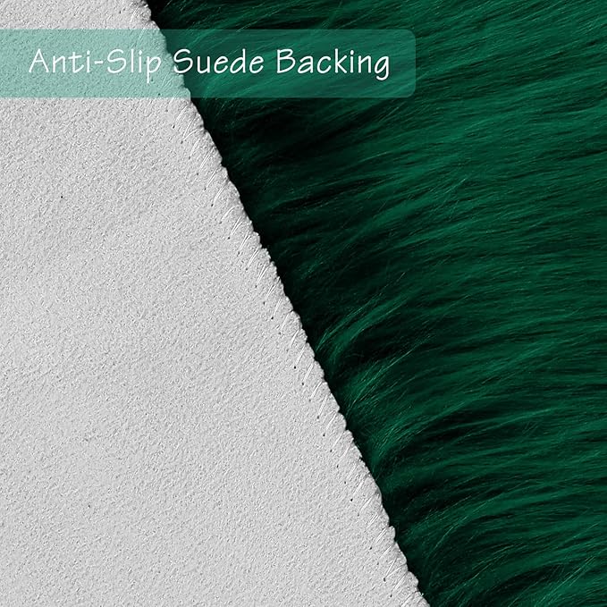 duduta Emerald Green Faux Sheepskin Round Rug 4x4 ft, Fluffy Shag Fur Bedroom - Image 3