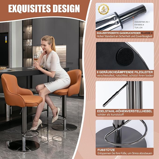 Black Titanium Stainless Steel Bar Stools, Grade Modern Leather Bar Chair - Image 5
