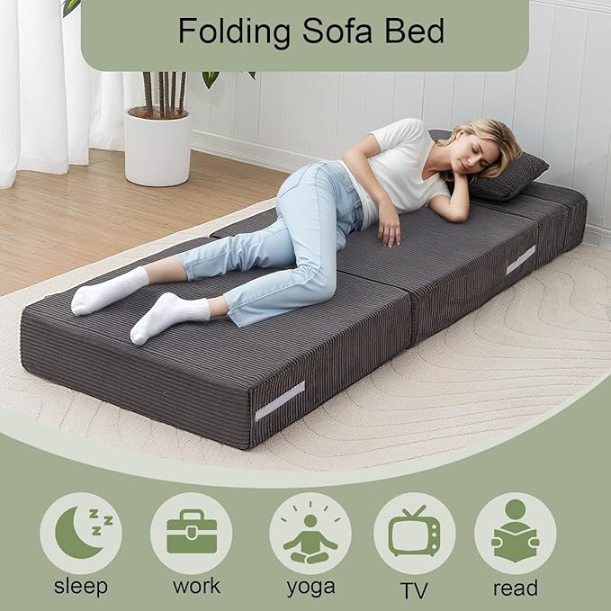 MeMoreCool Boneless Folding Sofa Bed Single, Corduroy Convertible Sleeper Chair - Image 4