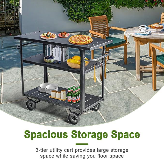 Diwhy Industrial 3 Tier Rolling Utility Storage Cart Wine Beverage, Metal Wine - Image 4