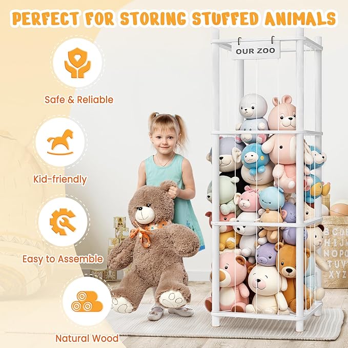 Stuffed Animal Storage & Organizer, Wooden Cute Zoo Toy Holder - Image 2
