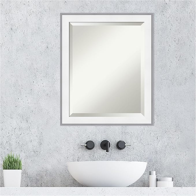 Amanti Art Bathroom Mirror for Over Sink, 23x19 Maya White Silver Rectangle - Image 7