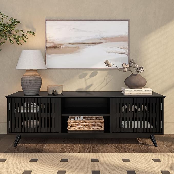 Plank+Beam Mid-Century Modern Wood TV Stand, Solid Wood Entertainment Console - Image 2