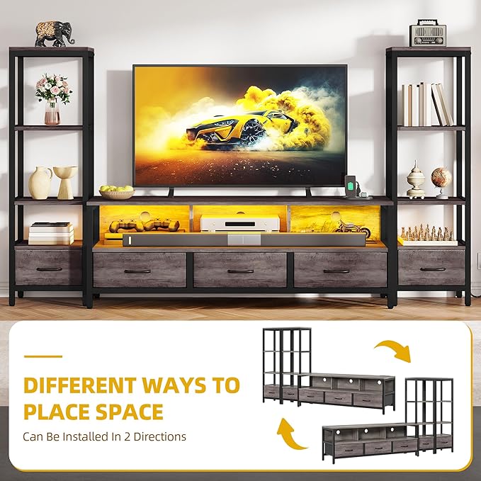 DWVO Entertainment Center with Bookshelves, LED TV Stand - Image 4
