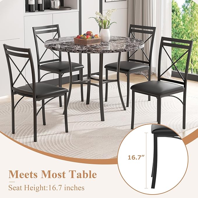 VECELO Metal Dining Chairs Set of 4, Steel Legs and PU Leather Cushion Seats - Image 5
