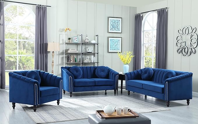 Sectional Sofa Set, Microfiber Chesterfield Upholstered Sofas Loveseat Couch by Unknown