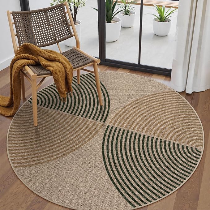 Lahome Modern Rainbow Round Rug, 6ft Easy Jute Circle Patio Rug Washable Indoor by Lahome