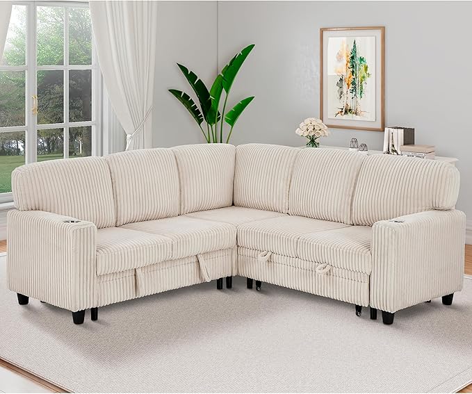 Ball & Cast Modular Sectional Sleeper Sofa Bed, L-Shaped Couch W/Pull Out Bed - Image 14