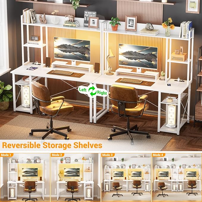 Cyclysio Gaming Desk with Hutch, Home Office Desk with Reversible 5 Tiers - Image 5