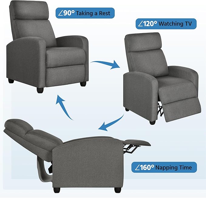Yaheetech Fabric Recliner Chair Sofa Ergonomic Adjustable Single Sofa - Image 8