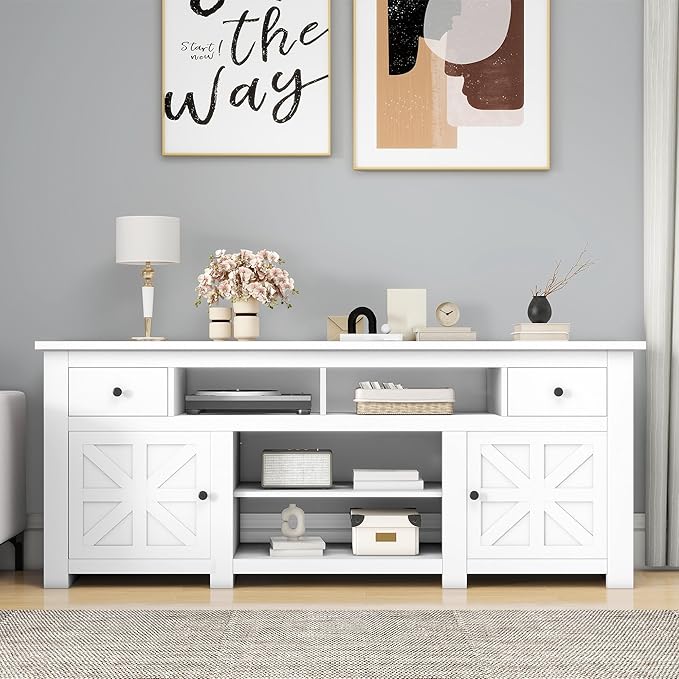 DWVO Farmhouse TV Stand for 75/80 Inches TVs, Entertainment Centers Furniture - Image 3