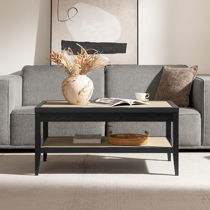 SICOTAS Rectangle Coffee Table for Living Room, Farmhouse Boho Center Table - Image 7