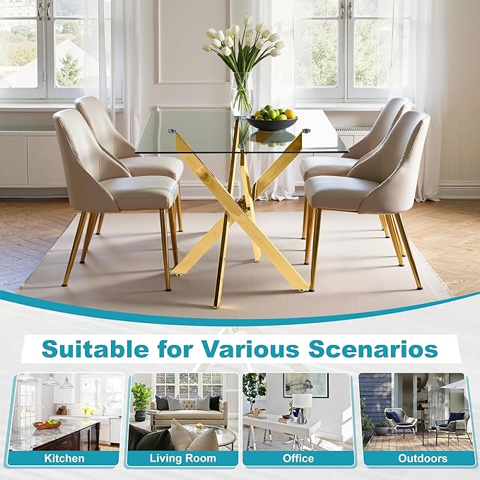 Dining Table for 4 Modern 35.43" Rectangular Glass Dining Table Kitchen & - Image 7