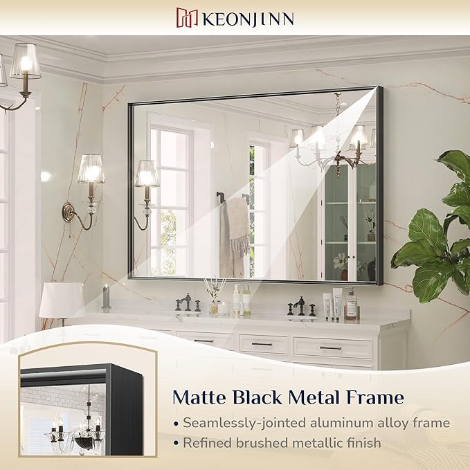 Keonjinn Black Mirror for Bathroom 60 x 40 Inch Rectangular Wall Mirror Large - Image 6