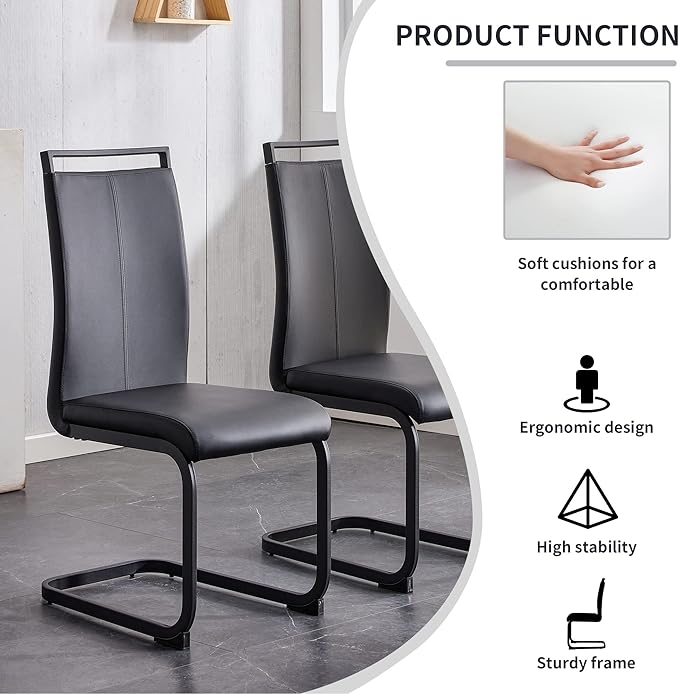 Modern Dining Chairs Set of 8, High Back Black Kitchen Chairs, Faux Leather - Image 5