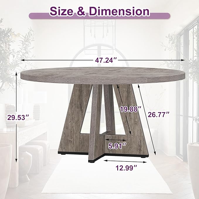 Round Dining Table for 4, Farmhouse Table for Dining Room, Living Room - Image 2