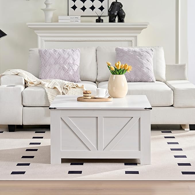Farmhouse Coffee Table for Living Room, Wood Square Coffee Tables, 31.5" W x - Image 5