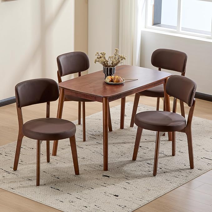 Furniliving Wooden Dining Chairs Set of 4, Mid-Century Modern Leather by FurnilivingFurnitureforHome