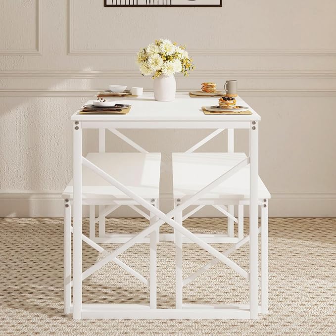 VECELO Dining Table with 2 Benches - Image 6