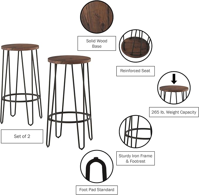 Lavish Home Set of 2 Counter-Height Bar Stools - Image 3