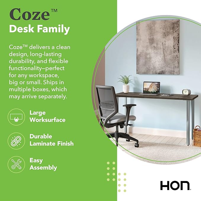 HON Coze Home Office Desks, Sturdy Table Computer Desk, Walnut Top - Image 4