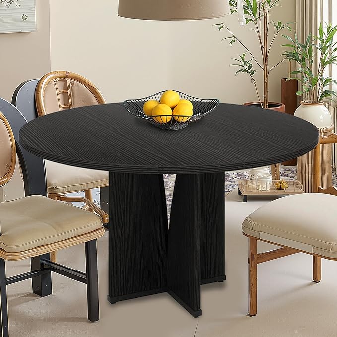 Round Dining Table for 4, 39 Inch Small Dinner Table Farmhouse Wooden Circle - Image 7