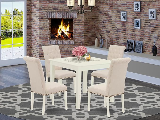 East West Furniture OXBR5-LWH-02 5 Piece Kitchen Table Set - Image 2