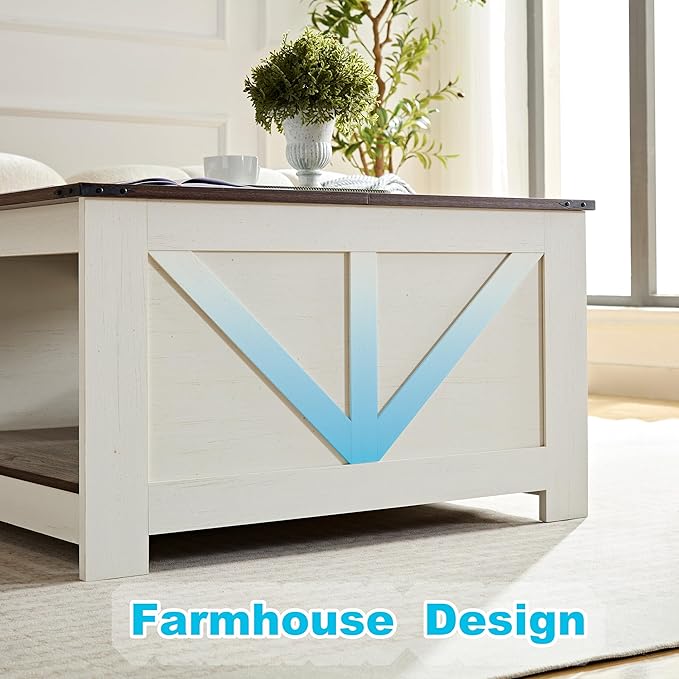 Farmhouse Coffee Table for Living Room, Wood Square Coffee Tables, 31.5" D x - Image 8