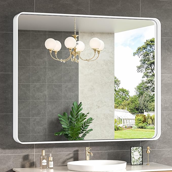 TokeShimi 42 x 36 Inch Bathroom Mirror White Vanity Wall Mirror by RefinedBathroomAccessories