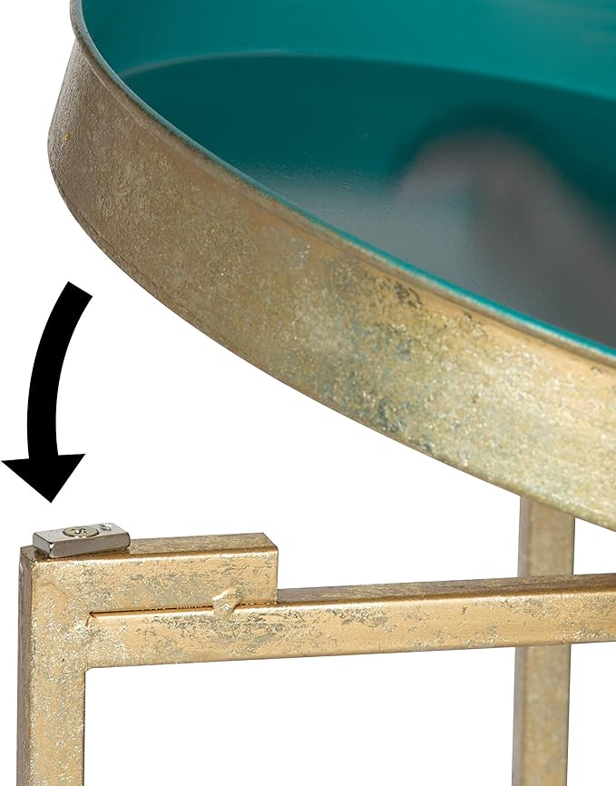 Kate and Laurel Celia Round Metal Foldable Tray Accent Table, Teal - Image 6