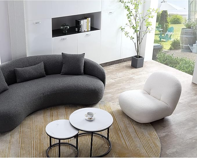 Acanva Mid Century Modern Curved Living Room Sofa, 4-Seat Boucle Fabric Couch - Image 7