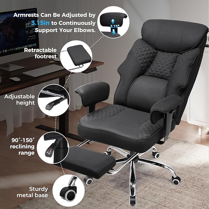 GTRACING Big and Tall Office Chair 400LBS Wide Ergonomic Fabric Deluxe - Image 5