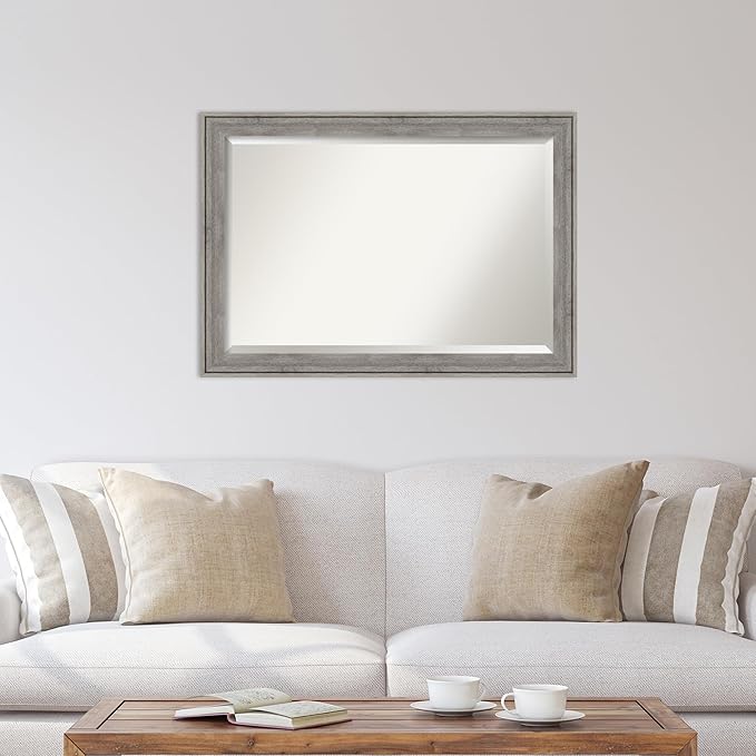 Amanti Art Grey Wall Mirror 29x41 Regis Barnwood Grey Rectangle Bathroom Mirror - Image 5