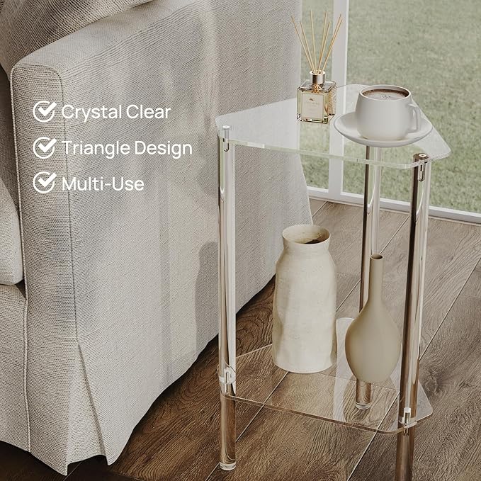 HMYHUM Clear Acrylic Triangle End Table, Corner Side Table - Image 6