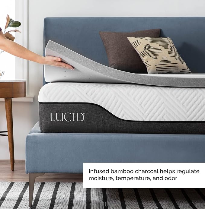 Lucid 2 Inch Ventilated Bamboo Charcoal Memory Foam Mattress Topper - Image 3