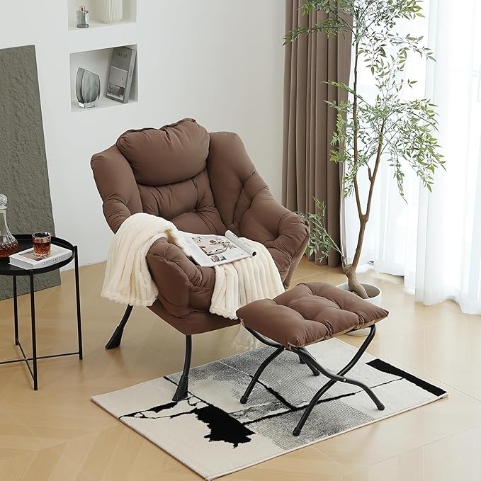 Lazy Chair with Ottoman, Modern Chair with Folding Footrest, Lounge Accent Chair - Image 2