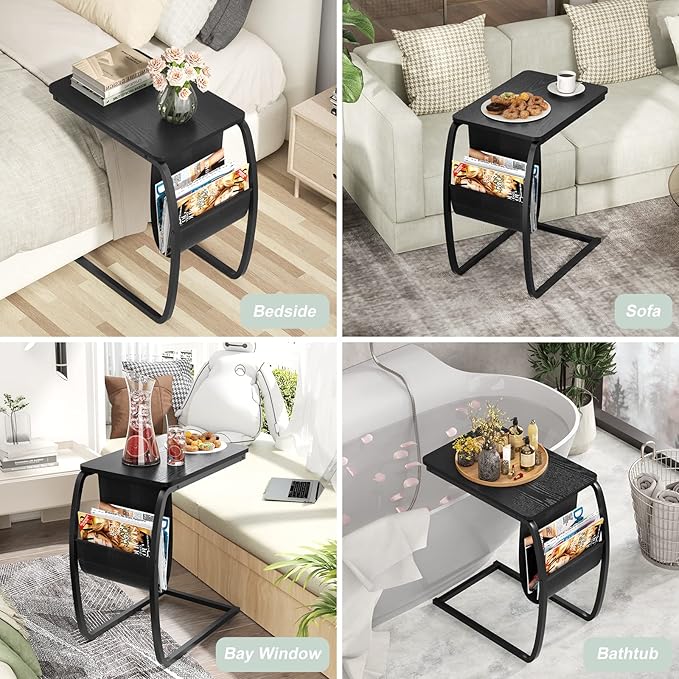 SRIWATANA Side End Tables Living Room, Vintage C-Shaped Laptop Table - Image 10