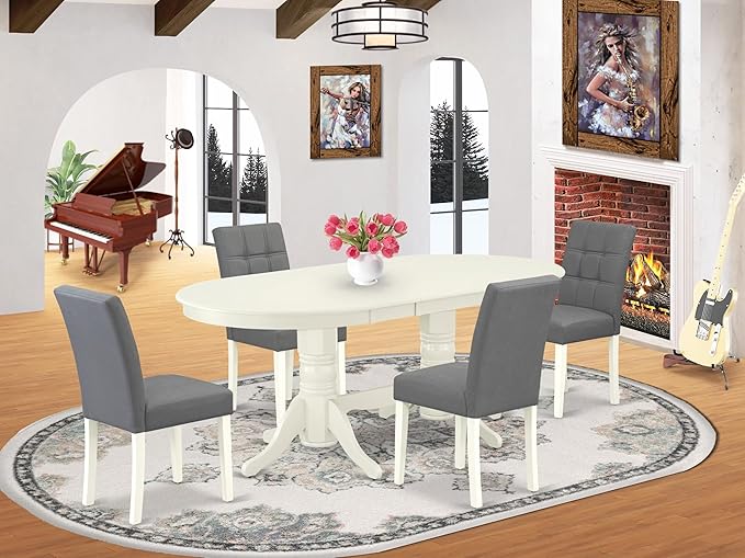 East West Furniture VAAS5-LWH-41 5 Piece Dining Table Set consists A Modern - Image 2
