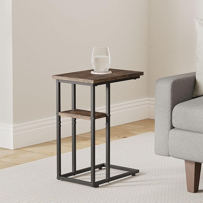 C Shaped End Table with Metal Frame, 2 Tier Sturdy C Table Side Table - Image 2