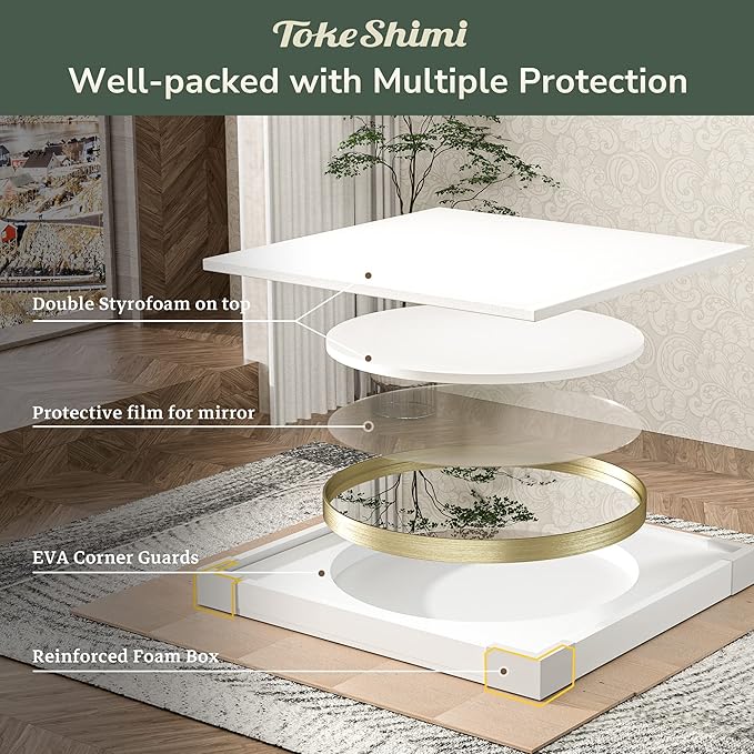 TokeShimi Brushed Gold Round Mirror 30 Inch Gold Round Vanity Bathroom Mirror - Image 7
