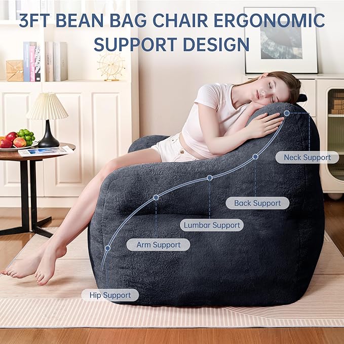 Blue Bean Bag Chair Ultra-Soft Faux Fur Large Bean Bag Couch - Image 4